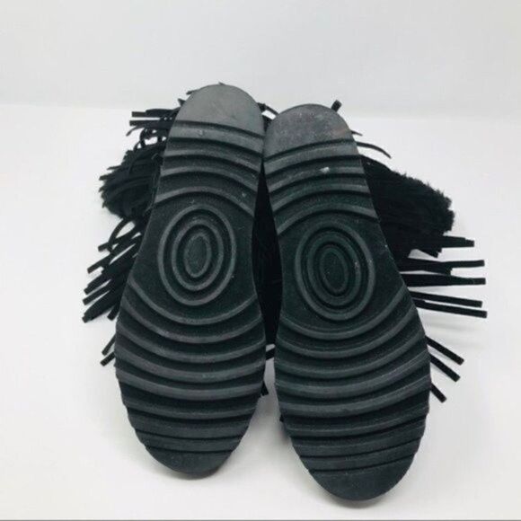 Madden Girl womans Black ankle wedged boots 7.5M BoxÑ Sleet fringe - Picture 5 of 6